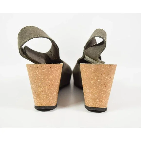 Bio Gold Taupe Suede Cut Out Cork Wedge Slingback Open Toe Sandals Sz 8 - Picture 5 of 6